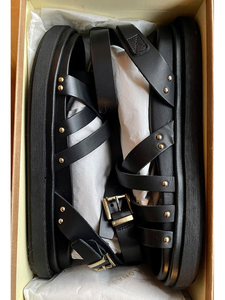ALOHAS "Buckle Up" Black Leather Platform Sandals (Size EUR 39)