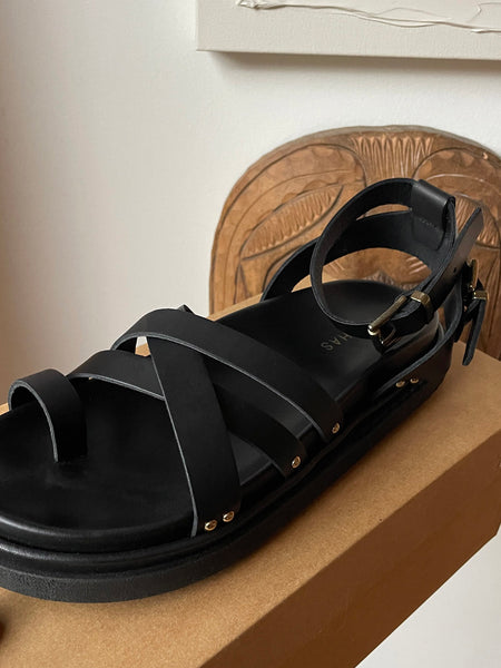 ALOHAS "Buckle Up" Black Leather Platform Sandals (Size EUR 39)