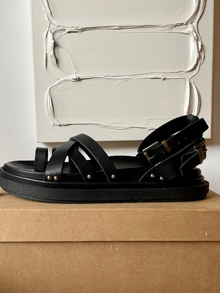 ALOHAS "Buckle Up" Black Leather Platform Sandals (Size EUR 39)