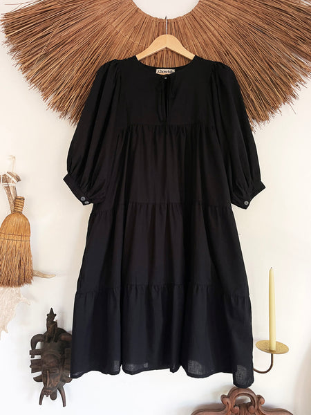 Chowchilla Vintage ARKIE Dress (Midi) • "Black Cotton Voile" • NEW LENGTH