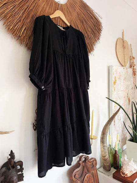 Chowchilla Vintage ARKIE Dress (Midi) • "Black Cotton Voile" • NEW LENGTH