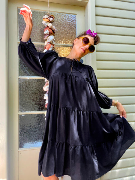 Chowchilla Vintage ARKIE Dress (Midi) • "Black Cotton Voile" • NEW LENGTH