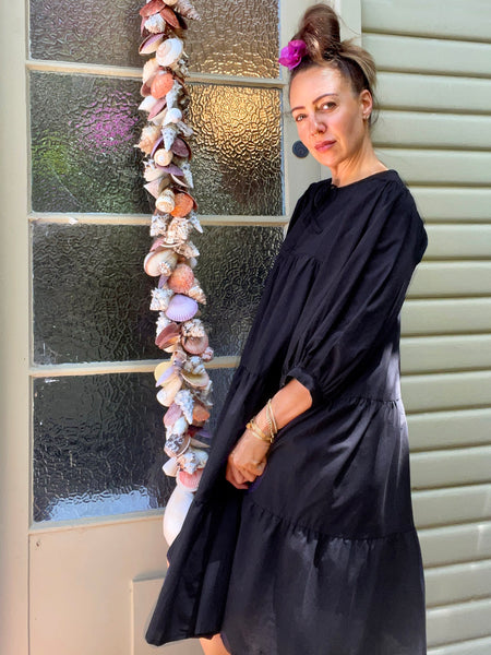 Chowchilla Vintage ARKIE Dress (Midi) • "Black Cotton Voile" • NEW LENGTH