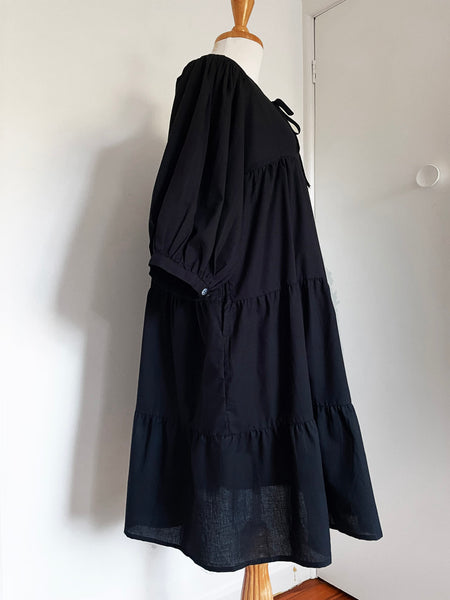 Chowchilla Vintage ARKIE Dress (Midi) • "Black Cotton Voile" • NEW LENGTH