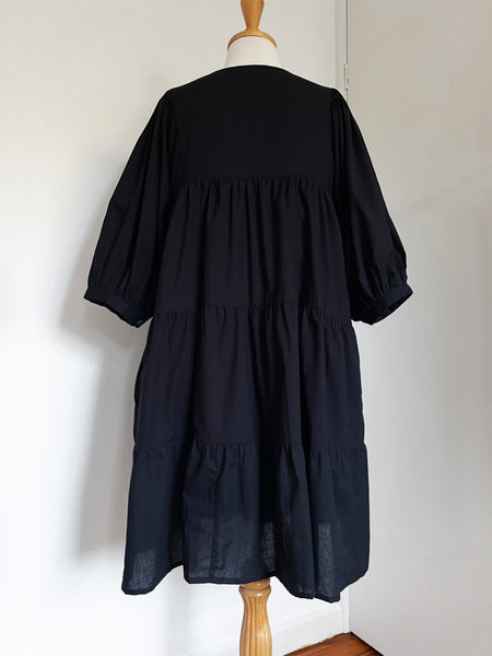 Chowchilla Vintage ARKIE Dress (Midi) • "Black Cotton Voile" • NEW LENGTH