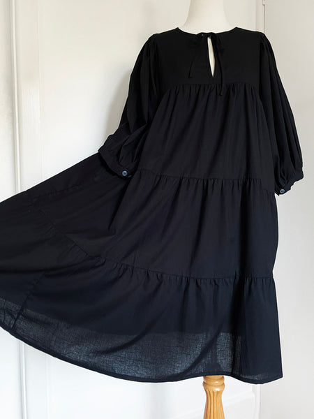 Chowchilla Vintage ARKIE Dress (Midi) • "Black Cotton Voile" • NEW LENGTH