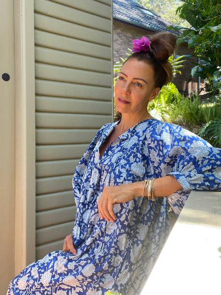 Chowchilla Vintage ARKIE Dress (Midi) • "Cobalt Vine" • NEW LENGTH