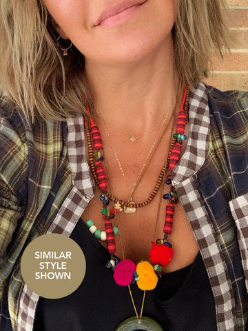 PERU Pom Pom Necklace (Orange/Multi)