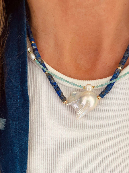 NALU Freshwater Pearl Choker (Aquamarine)