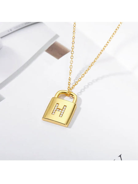 Padlock Diamond Initial Necklace • NEW
