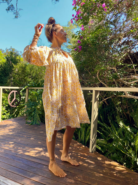 Chowchilla Vintage ARKIE Dress (Midi) • "Yellow Meadow" • NEW