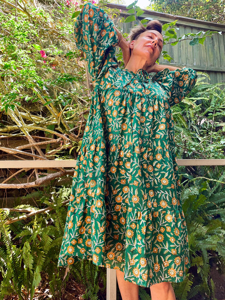 Chowchilla Vintage ARKIE Dress (Midi) • "Emerald Garden" • NEW