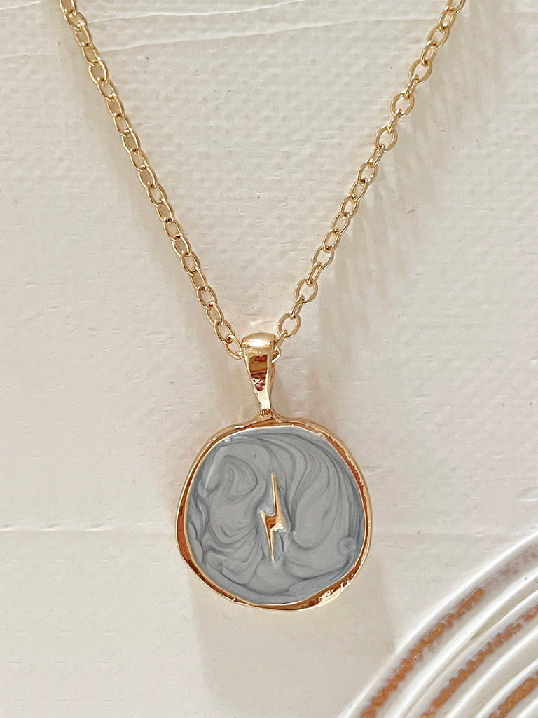 STELLAR Rose Gold Enamel Pendant Necklace (Lightning Bolt) • NEW