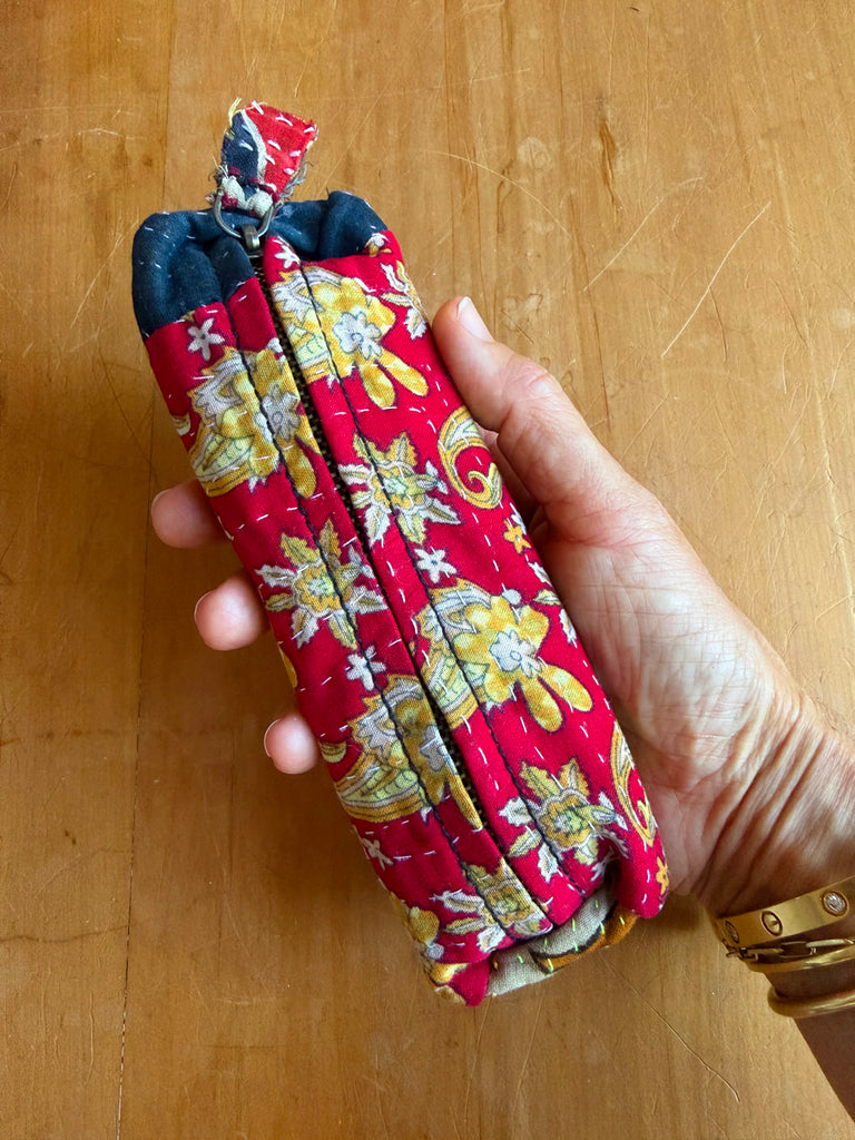 Indian Kantha Fabric Zip Pouch