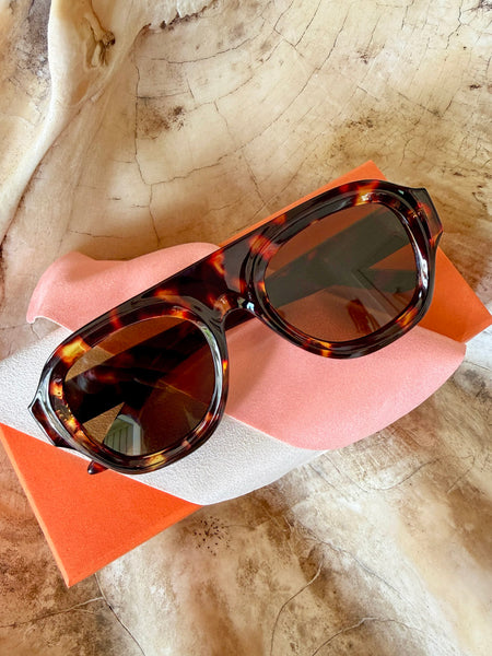 Aviator Style Acetate Sunglasses (Tortoise • Brown Lens) • NEW