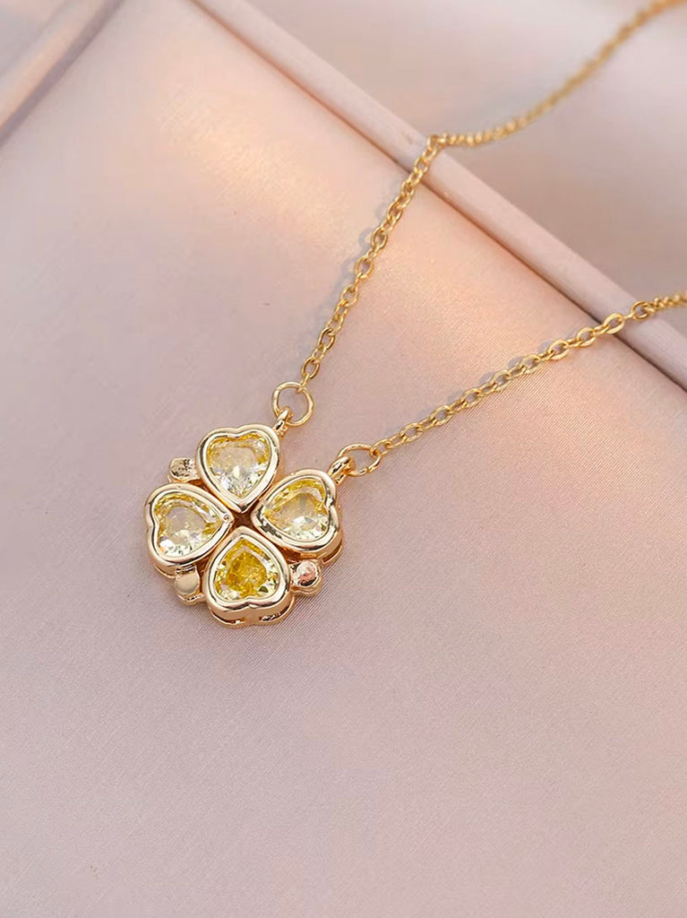 CLOVER Pendant Necklace (Lemon Zircon) • NEW
