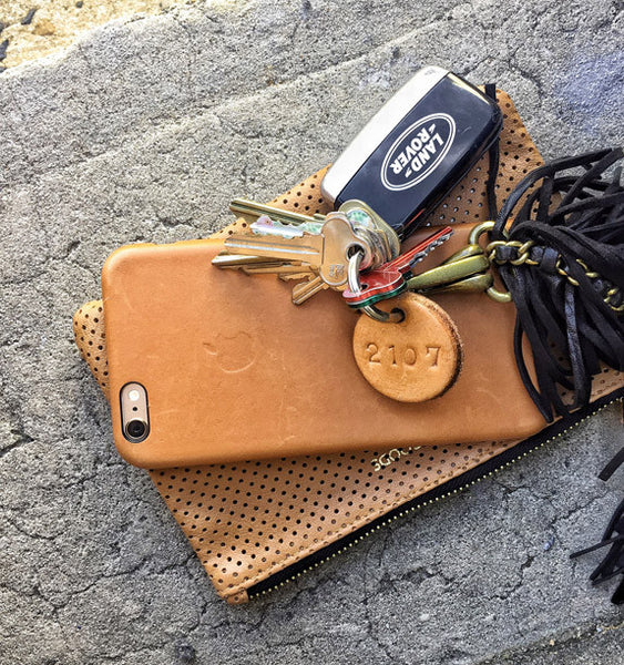 Tan Leather Postcode Key Ring (BABE)