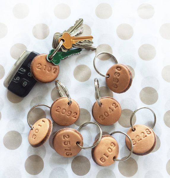Tan Leather Postcode Key Ring (BABE)
