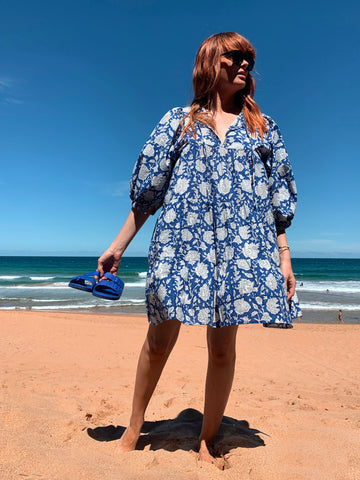 Chowchilla Vintage ARKIE Dress (Midi) • "Cobalt Vine" • NEW LENGTH