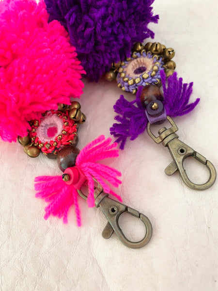 Dream Chaser Embellished Pompom Key Ring (Violet)