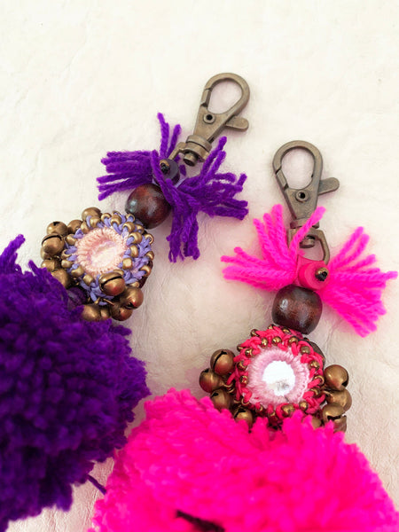 Dream Chaser Embellished Pompom Key Ring (Violet)