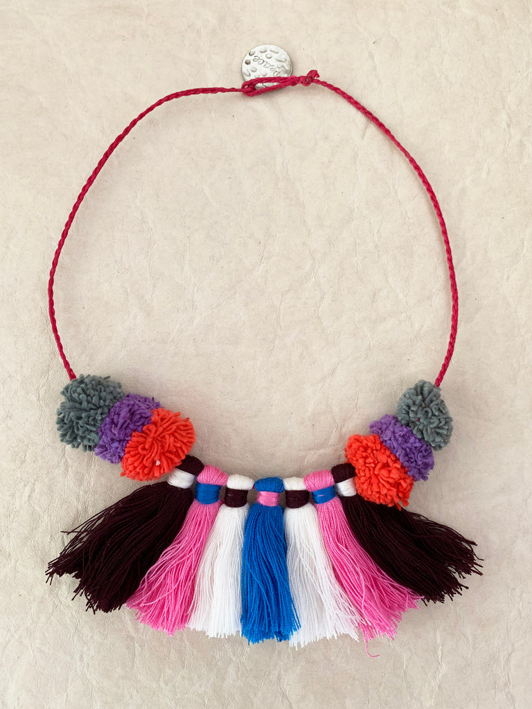 FLAMENCO Pompom Tassel Necklace (Multi)