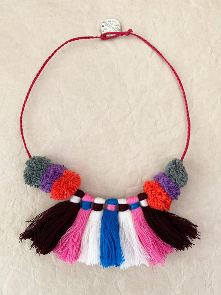 FLAMENCO Pompom Tassel Necklace (Multi)