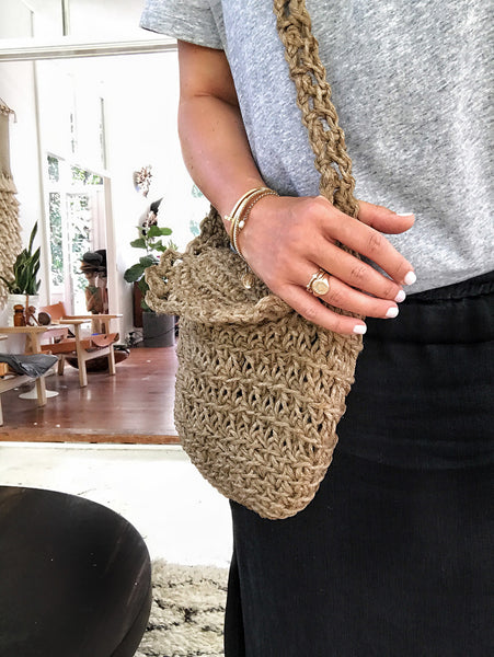 Crocheted Jute Cross Body Bag • (Natural)
