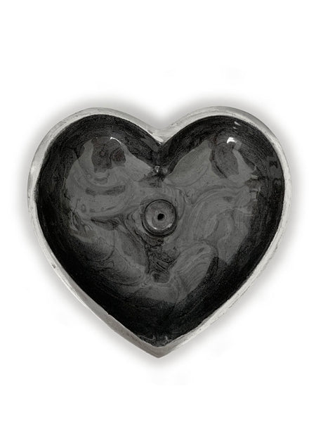 Hand Painted Enamel Heart Incense Bowl • CHARCOAL