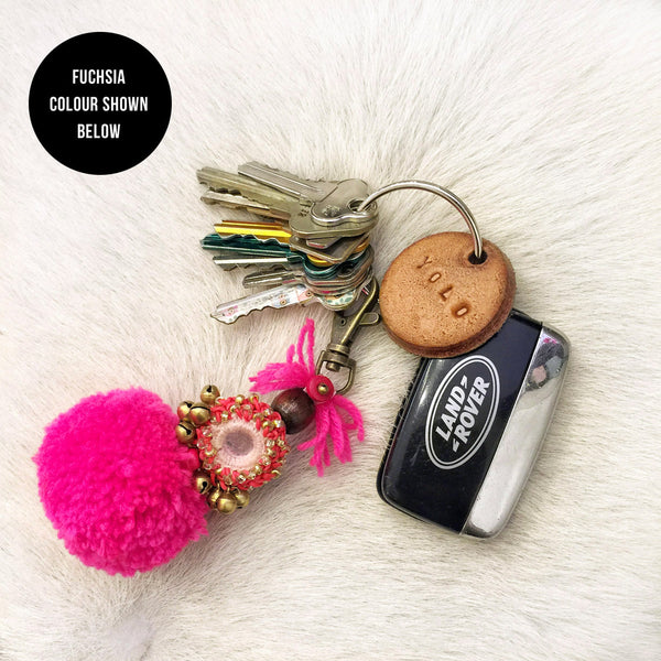 Dream Chaser Embellished Pompom Key Ring (Violet)