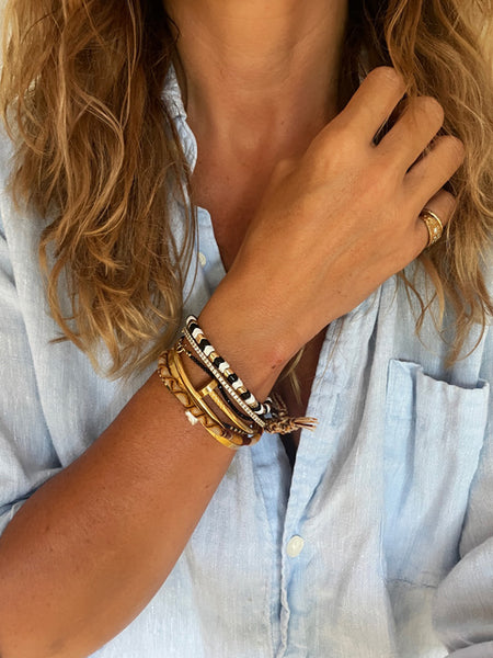 YUKI Herringbone Enamel Bracelet (Yin Yang Gold)