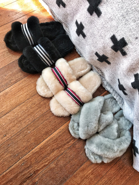 EMU Australia Shearling "Wrenlette" Slides (Black)