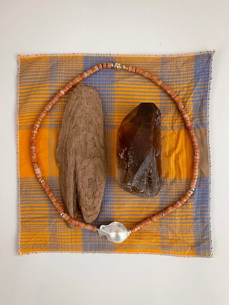 Baroque Pearl Heishi Necklace (Sesame Jasper)