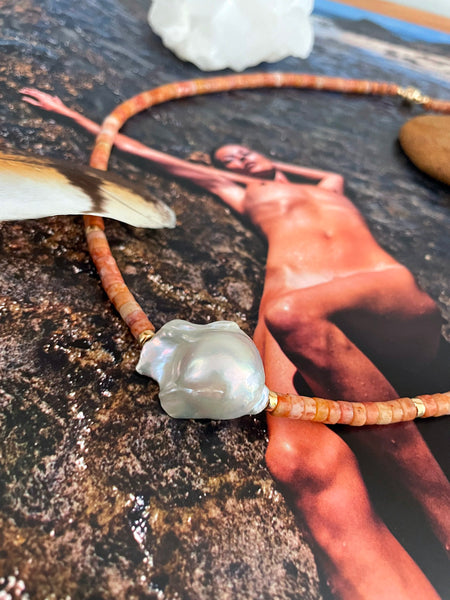 Baroque Pearl Heishi Necklace (Sesame Jasper)