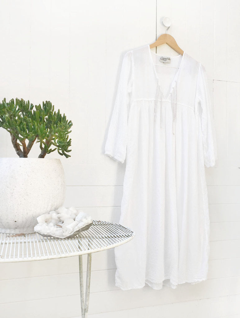 Chowchilla Vintage Indian GYPSET Dress • "White Cotton Voile"