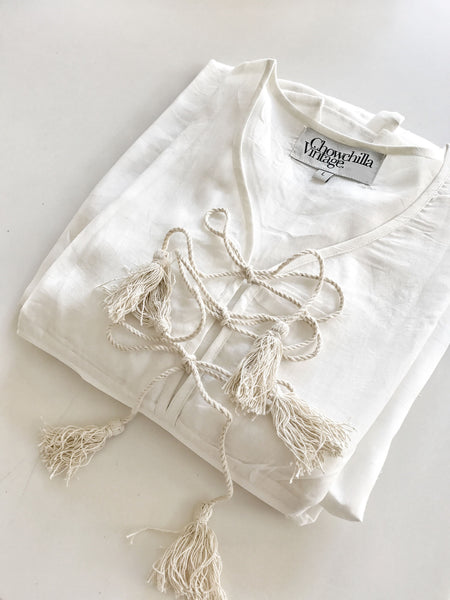 Chowchilla Vintage Indian GYPSET Dress • "White Cotton Voile"